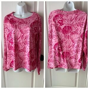 Stella Parker Floral/Leaves Pink Women's Long Sleeve Top/Rash Guard